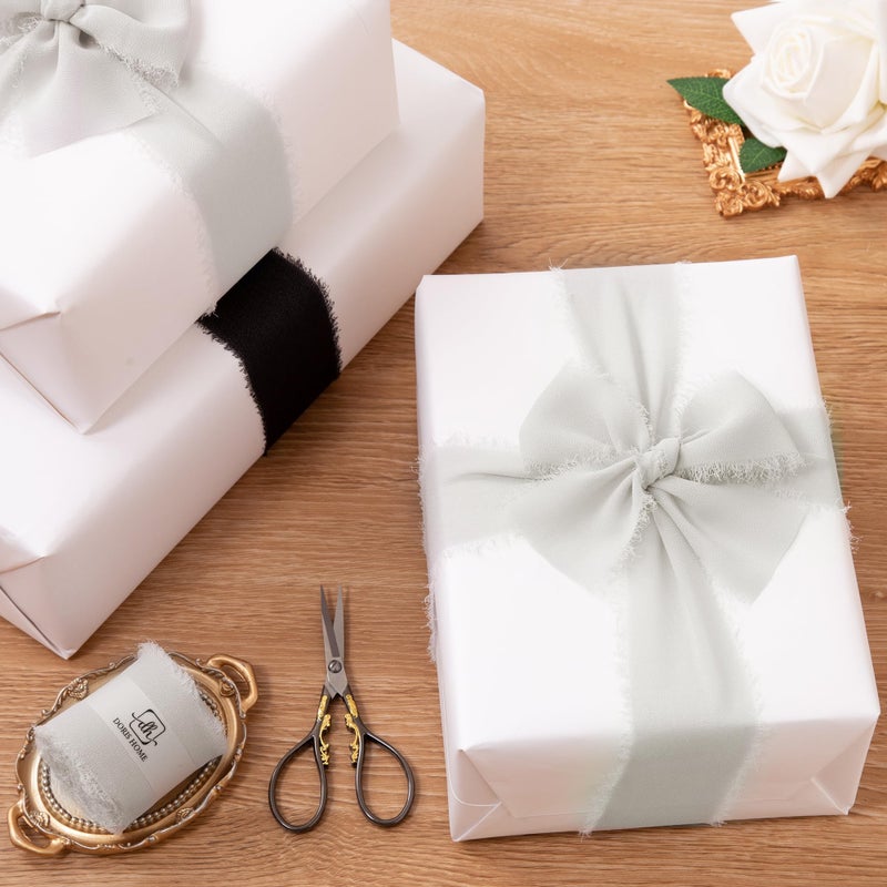 DORIS HOME Light Grey Chiffon Ribbon for Flower Bouquet, 2" x21Yd Fabric Ribbon for Gift Wrapping, Handmade Frayed Ribbon for Wedding, Chiffon Silk Ribbon for Christmas Decorations - Image 5